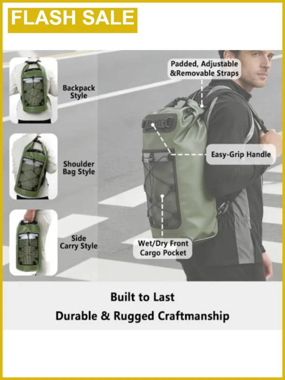20L Roll-Top Waterproof Dry Bag Backpack for Kayaking Hiking